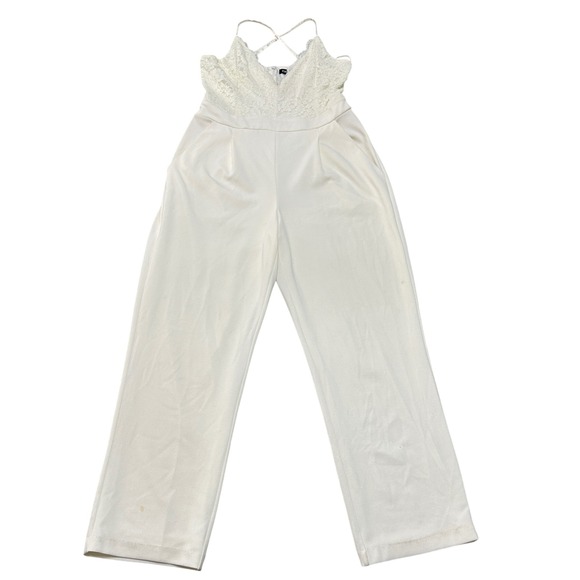 EXPRESS White Lace Bodice Spaghetti Strap Jumpsuit Womens M Formal Bridal Party - Picture 11 of 15